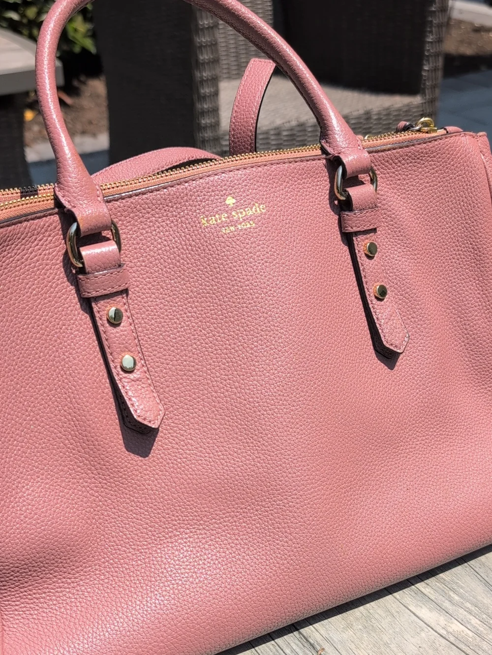 kate spade Mulberry Stree Rose Pink Pebbled Leather Satchel with Removable Strap